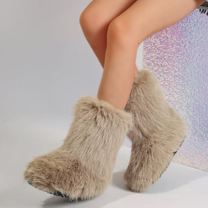 fur covered boots winter short fuzzy boots for women in khaki 3 Alicefurs