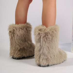 fur covered boots winter short fuzzy boots for women in khaki 4 Alicefurs