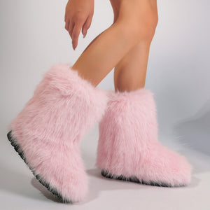 fur covered boots winter short fuzzy boots for women in pastel pink 1 Alicefurs