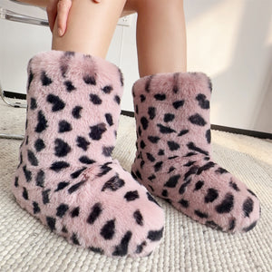 fur leopard boots womens warm holiday fuzzy boots in pink Alicefurs