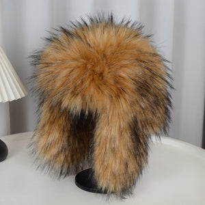 fur trapper hat womens fluffy hat with ear flaps in brown Alicefurs