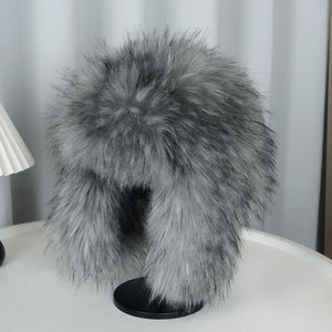 fur trapper hat womens fluffy hat with ear flaps in gray Alicefurs