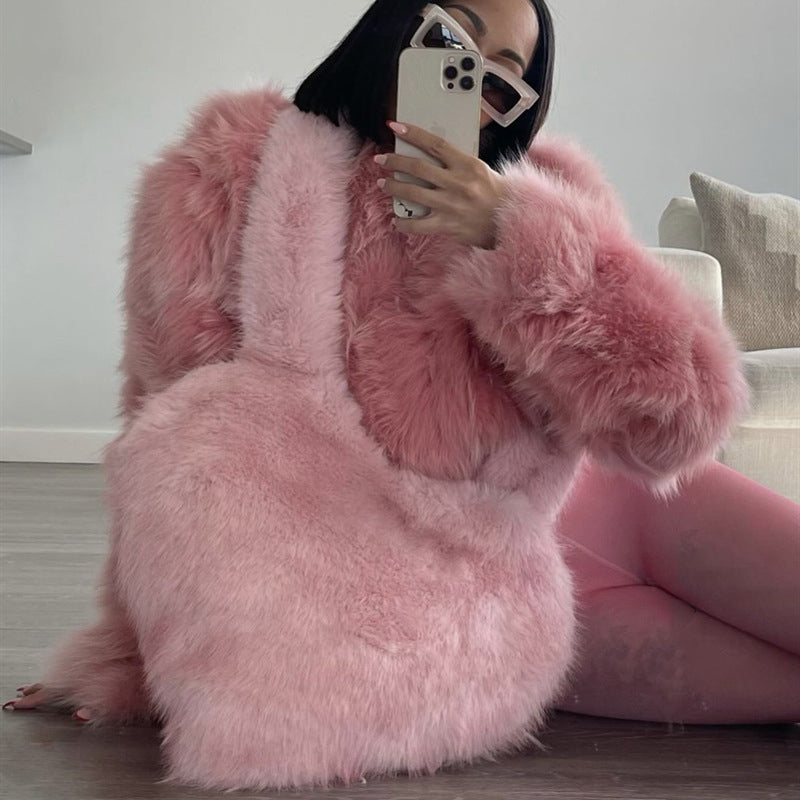 fuzzy heart bag faux fur crossbody purse for women in pink 1 Alicefurs