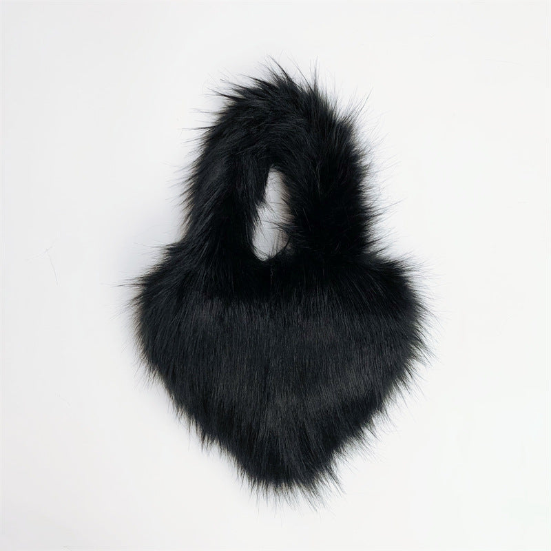 heart shaped fur bag small fluffy tote purse for women in black Alicefurs