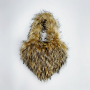 heart shaped fur bag small fluffy tote purse for women in original brown Alicefurs