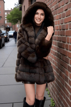 hooded faux fur coat womens luxury sable overcoat Alicefurs