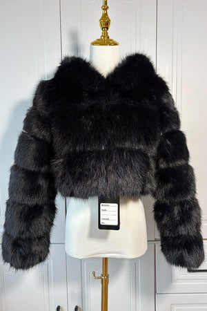 hooded faux fur jackets fluffy cropped outerwear for women in black 10 Alicefurs