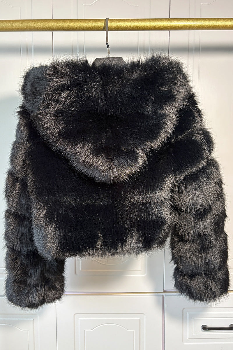hooded faux fur jackets fluffy cropped outerwear for women in black 7 Alicefurs