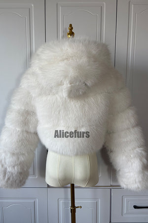 hooded faux fur jackets fluffy cropped outerwear for women in white 4 Alicefurs