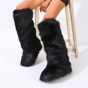 knee high faux fur boots for women in black 3 Alicefurs