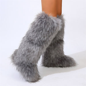 knee high faux fur boots for women in gray 1 Alicefurs