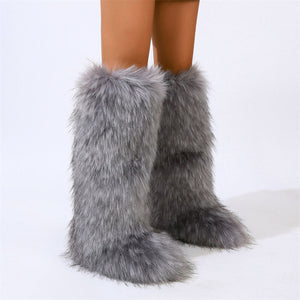 knee high faux fur boots for women in gray Alicefurs
