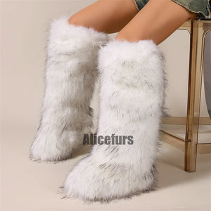 knee high fur boots in dusty white for women 4 Alicefurs