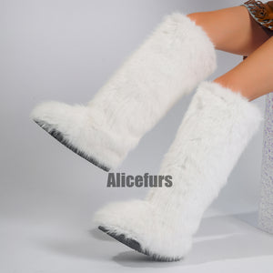knee high fur covered boots for women in white 3 Alicefurs