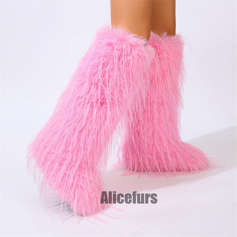 knee high tassel fur boots for women in pink 1 Alicefurs