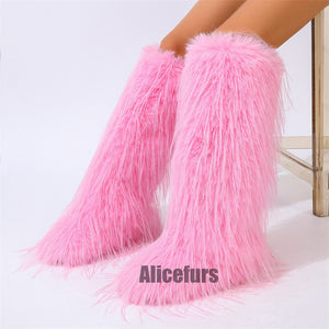 knee high tassel fur boots for women in pink 2 Alicefurs