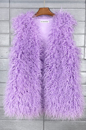 lamb fur vest long shaggy sleeveless jacket for women in lavender Alicefurs
