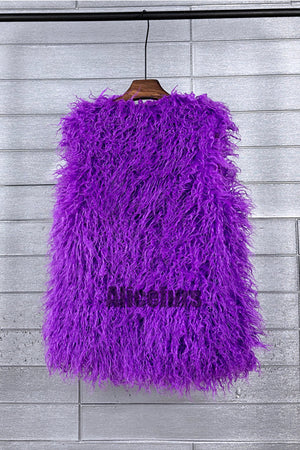 lamb fur vest long shaggy sleeveless jacket for women in purple 2 Alicefurs