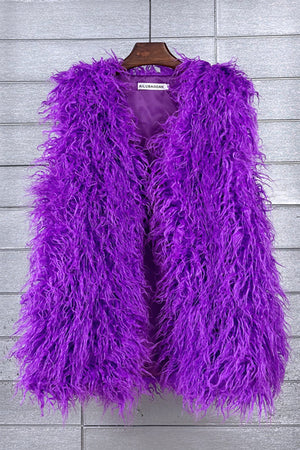lamb fur vest long shaggy sleeveless jacket for women in purple Alicefurs