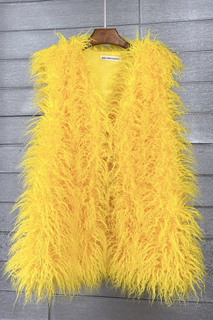 lamb fur vest long shaggy sleeveless jacket for women in yellow Alicefurs