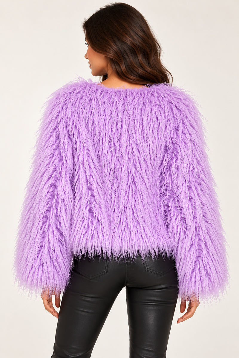 Veste en fausse fourrure Shaggy Manteau court en fourrure mongole pour femme