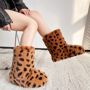 leopard fur boots y2k winter fuzzy boots for women in brown 1 Alicefurs