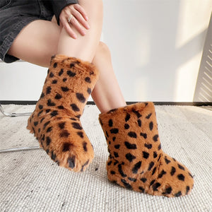 leopard fur boots y2k winter fuzzy boots for women in brown 2 Alicefurs