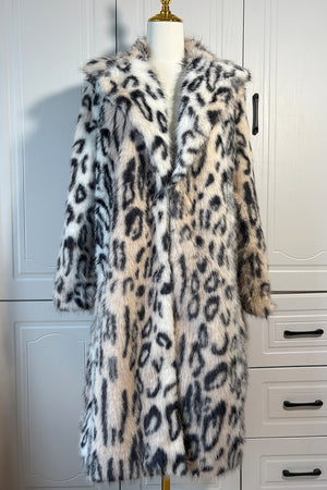 leopard fur coat long belted fluffy outerwear for women Alicefurs