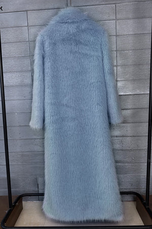 long faux fur coat winter full length elegant overcoat for women in dusty blue 2 Alicefurs