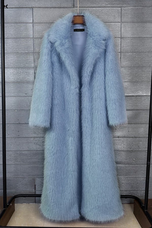 long faux fur coat winter full length elegant overcoat for women in dusty blue Alicefurs