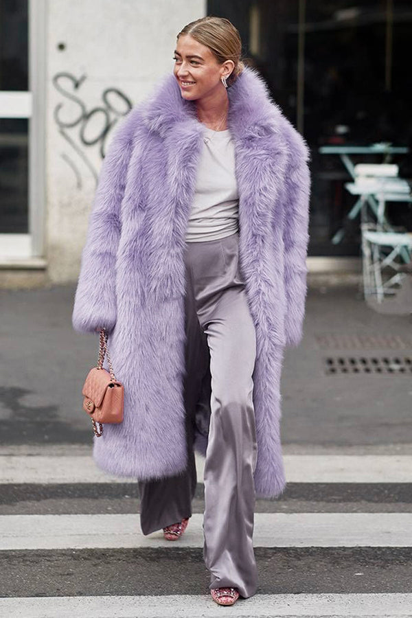 long faux fur coat winter mob wife fluffy overcoat in lavender 1 Alicefurs