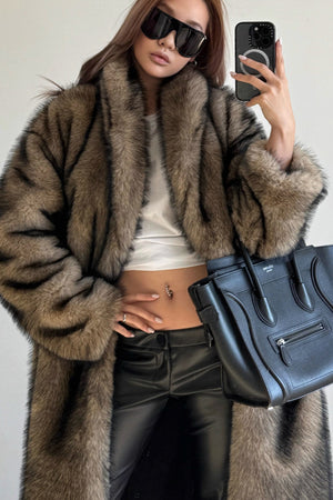 long faux fur coat womens shawl collar overcoat in brown 3 Alicefurs