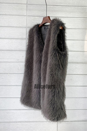 long faux fur vest for women in dark gray 2 Alicefurs