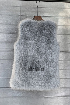 long faux fur vest for women in light gray 1 Alicefurs