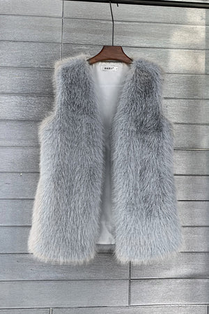 long faux fur vest for women in light gray Alicefurs