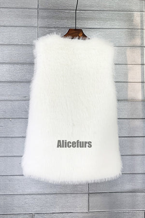 long faux fur vest for women in white 2 Alicefurs