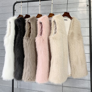 long faux fur vest for women Alicefurs
