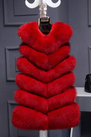 long fur vest bubble sleeveless fluffy jacket for women in red 1 Alicefurs