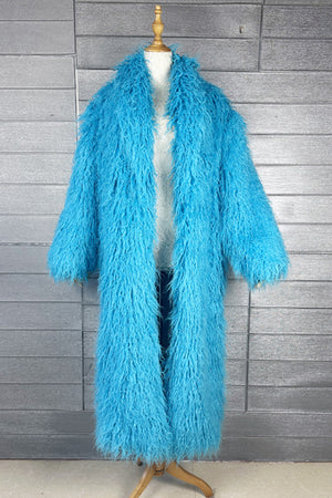 long mongolian fur coat full length shaggy furry coat for women in sky blue Alicefurs