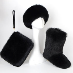 matching faux fur boots purse headband holiday set for women in black Alicefurs