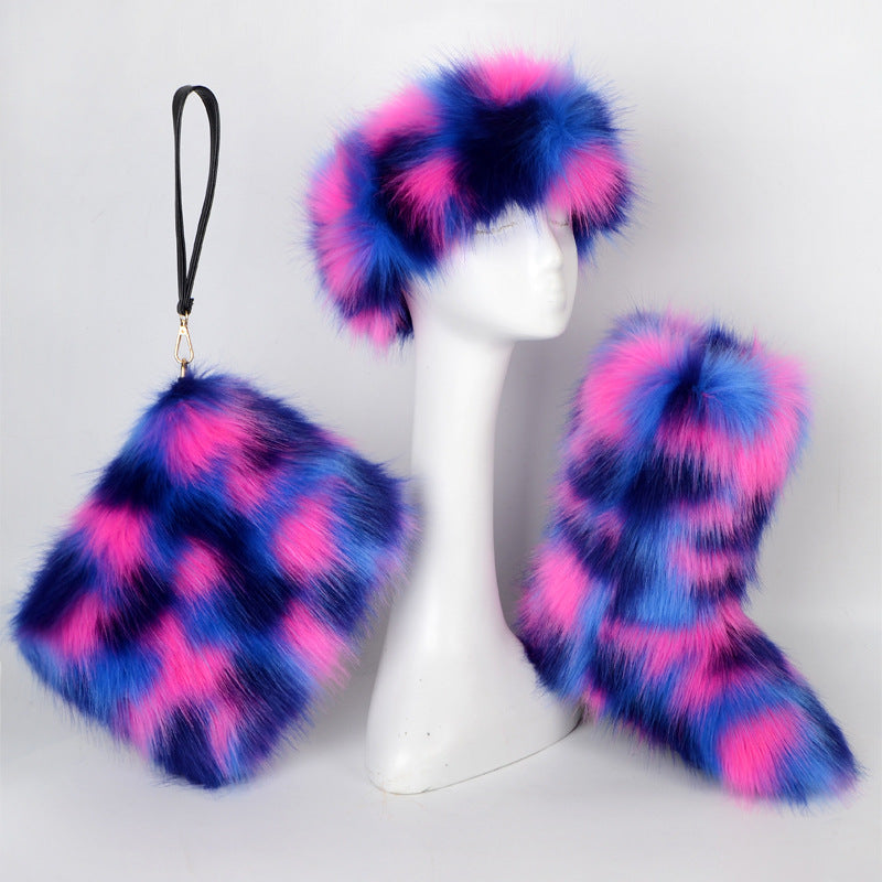 Bolso de muñeca con diadema y botas de piel a juego para mujer