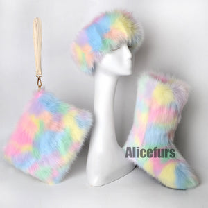 matching fur boots headband wristlet bag for women in pastel color Alicefurs