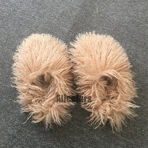 matching mongolian fur slippers and bucket handbag set in khaki 2 Alicefurs