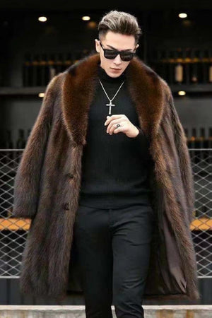 men_s faux mink coat winter shawl collar fur overcoat in brown 1 Alicefurs