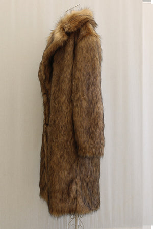 mens fake fur coat brown long fluffy overcoat 3 Alicefurs