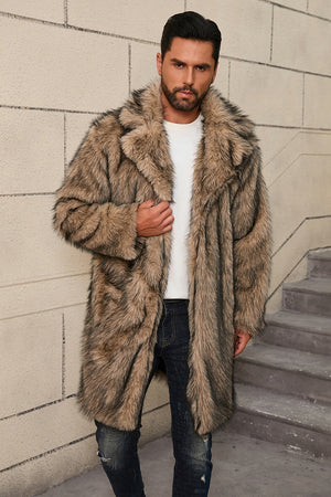 mens fake fur coat long lapel collar winter overcoat in brown Alicefurs