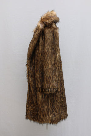 mens faux fur coat winter brown long fluffy overcoat 3 Alicefurs