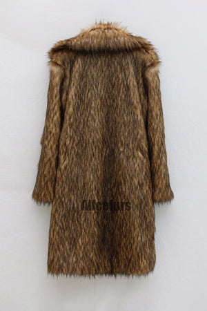 mens faux fur coat winter brown long fluffy overcoat 4 Alicefurs