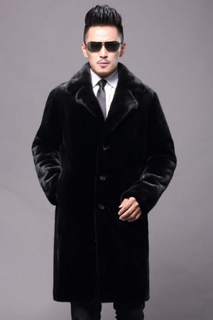 mens faux mink coat black winter fuzzy overcoat Alicefurs