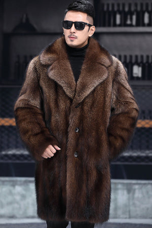 mens faux mink coat plus size brown casual overcoat 1 Alicefurs